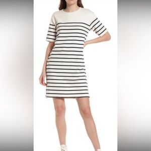 Faherty Cayman Tee Dress Cream/Navy Striped Short-Sleeve Size L  Nautical EUC!